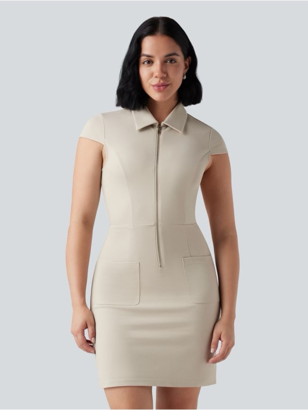 NWT Halara Half Zip Short Sleeve Bodycon Mini Work Dress with Pockets